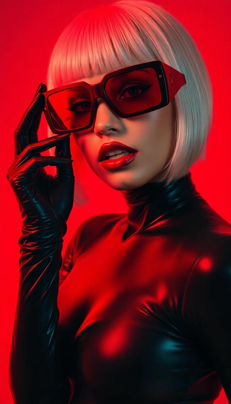 iPhone Classy AI Y2K Woman Fashion Model in Black and Red Sleek Background Copyright-Free Photo
